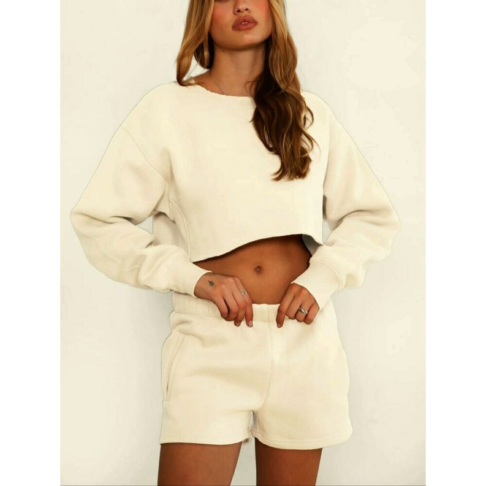 Tic Toc Essentials Momo Cream Fleece Relaxed High Waist Lounge Shorts - Medium